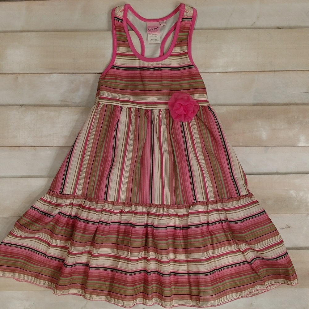 LIPSTICK Girls Casual Pink Multi-Stripe Dress Sz 7